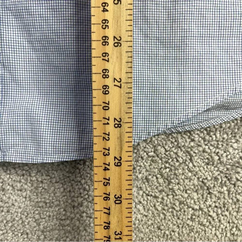 Vintage J.Crew Button Down Shirt Mens 16 1/2 Blue Micro Check Cotton Oxford ‘90s